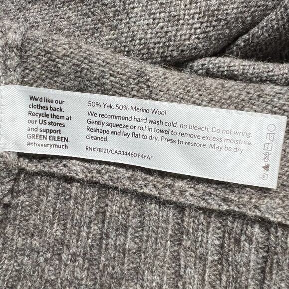 Eileen Fisher Yak Merino Wool Asymmetric Sweater SIZE Petite PS Tan STAIN - Picture 6 of 13